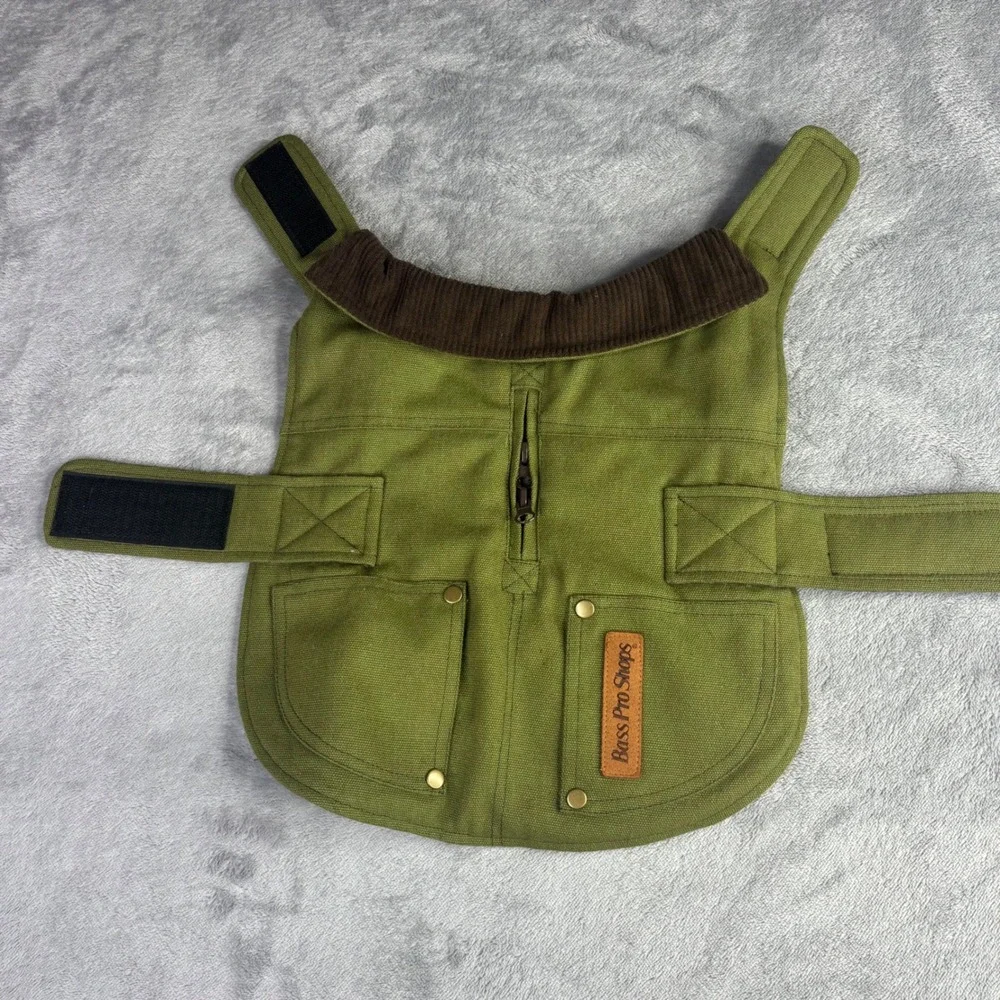 Bass‎ Pro Shops Dog Coat Small Green Canvas Plaid Lined Workwear Field Jacket